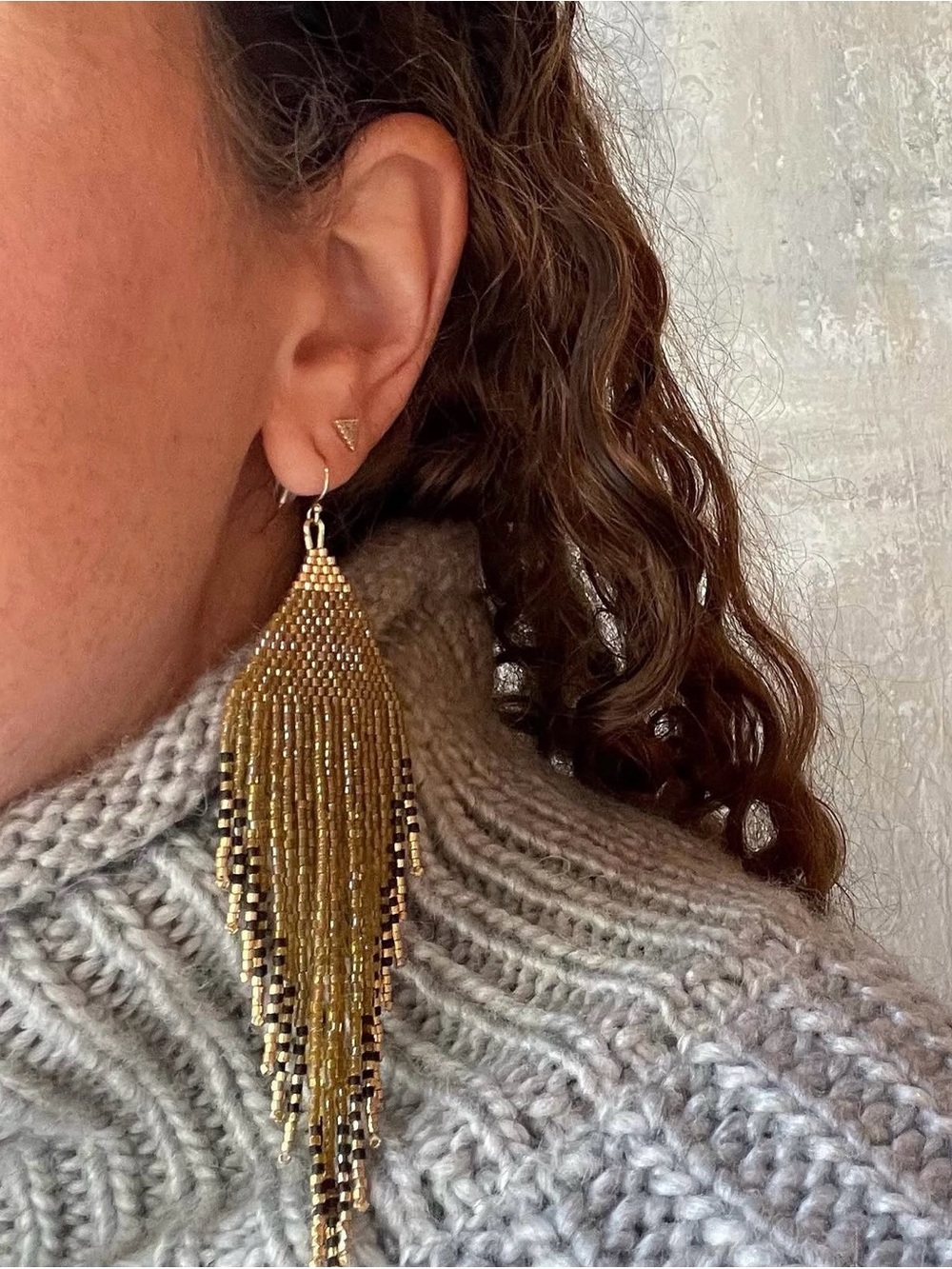 Artisan made beaded fringe earrings - Picture 3 of 3